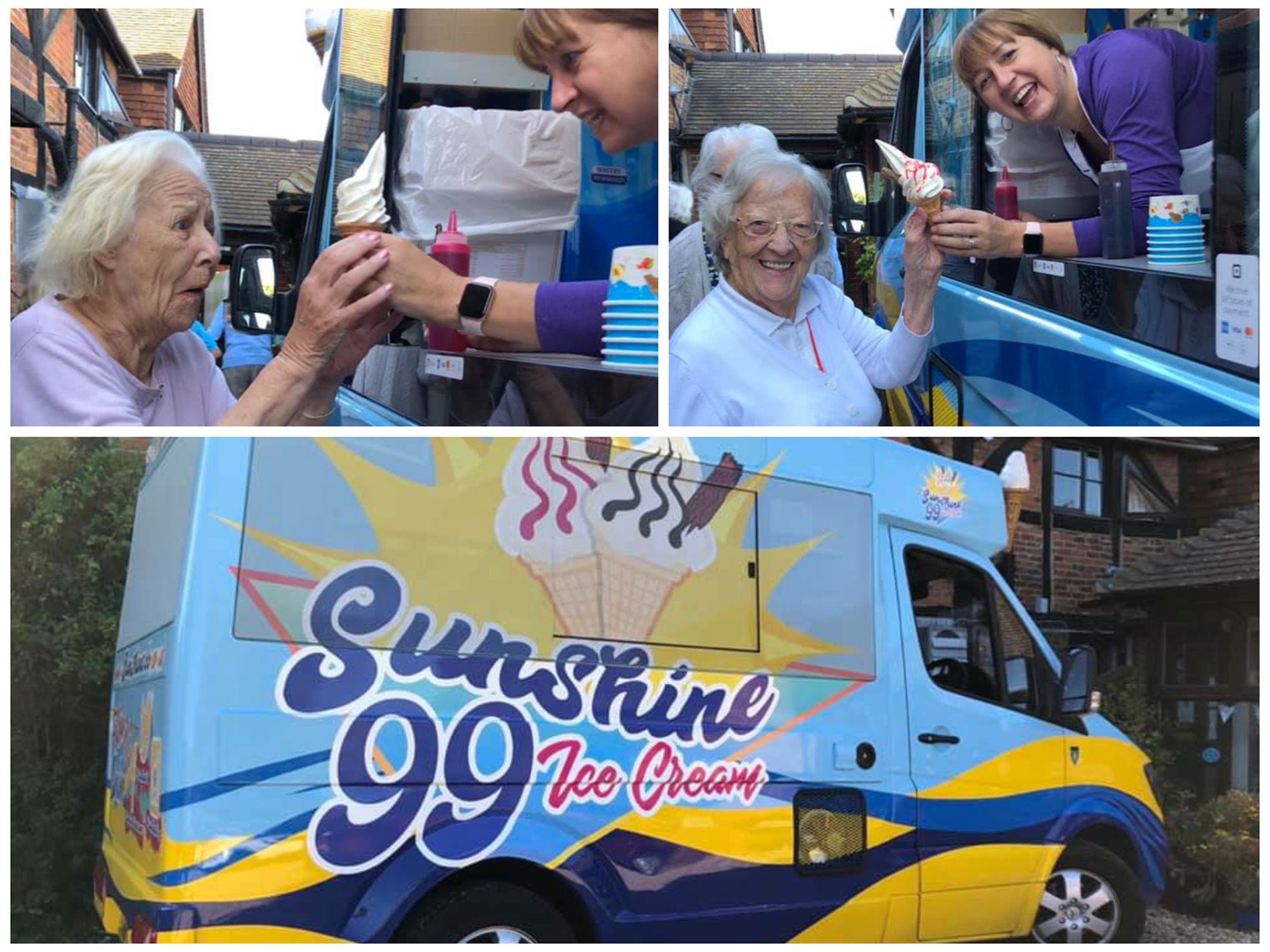 Old Raven House Care Home residents enjoy Flake 99 ice creams.