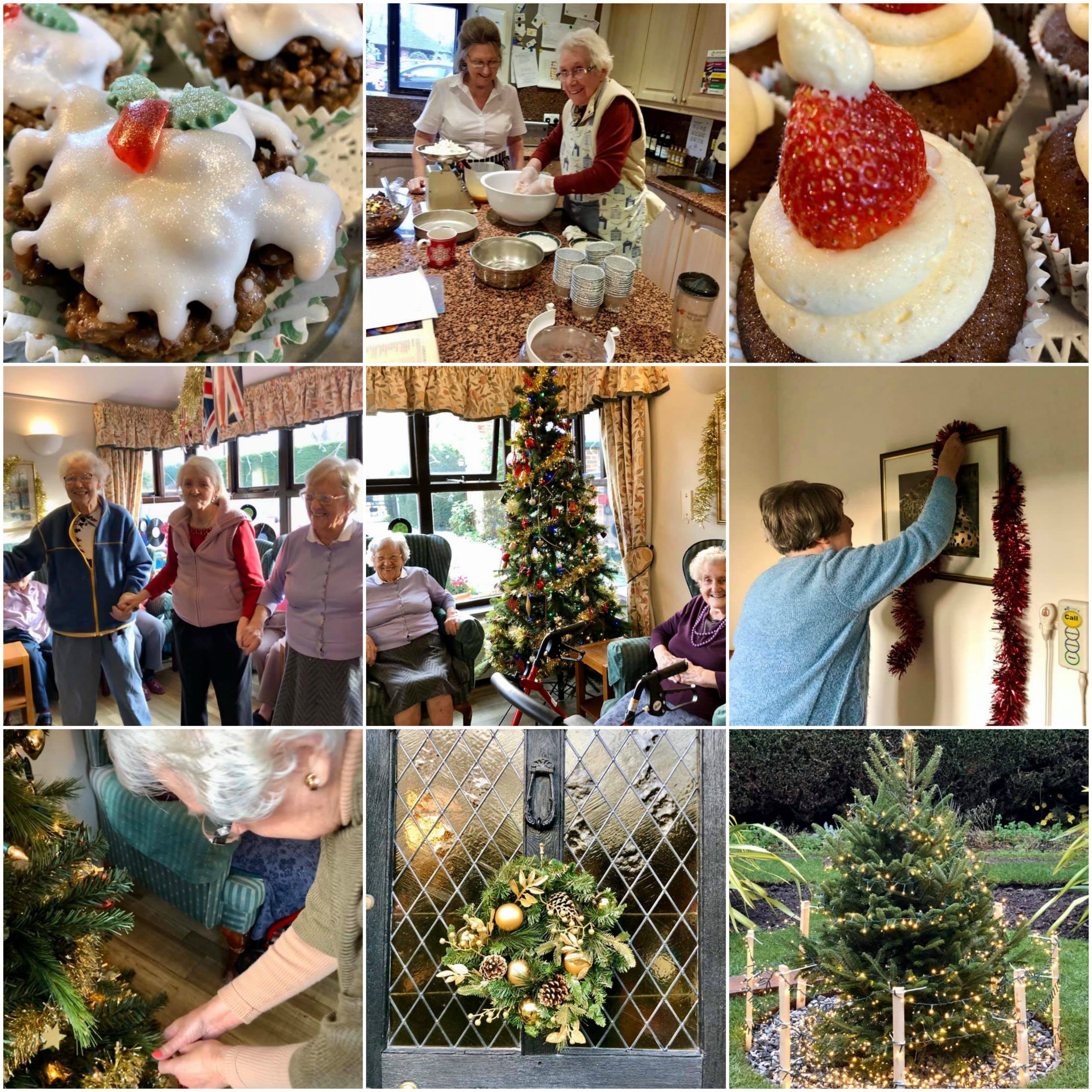 Residents enjoy festive cakes while putting the Christmas decorations up at Old Raven House Care Home.