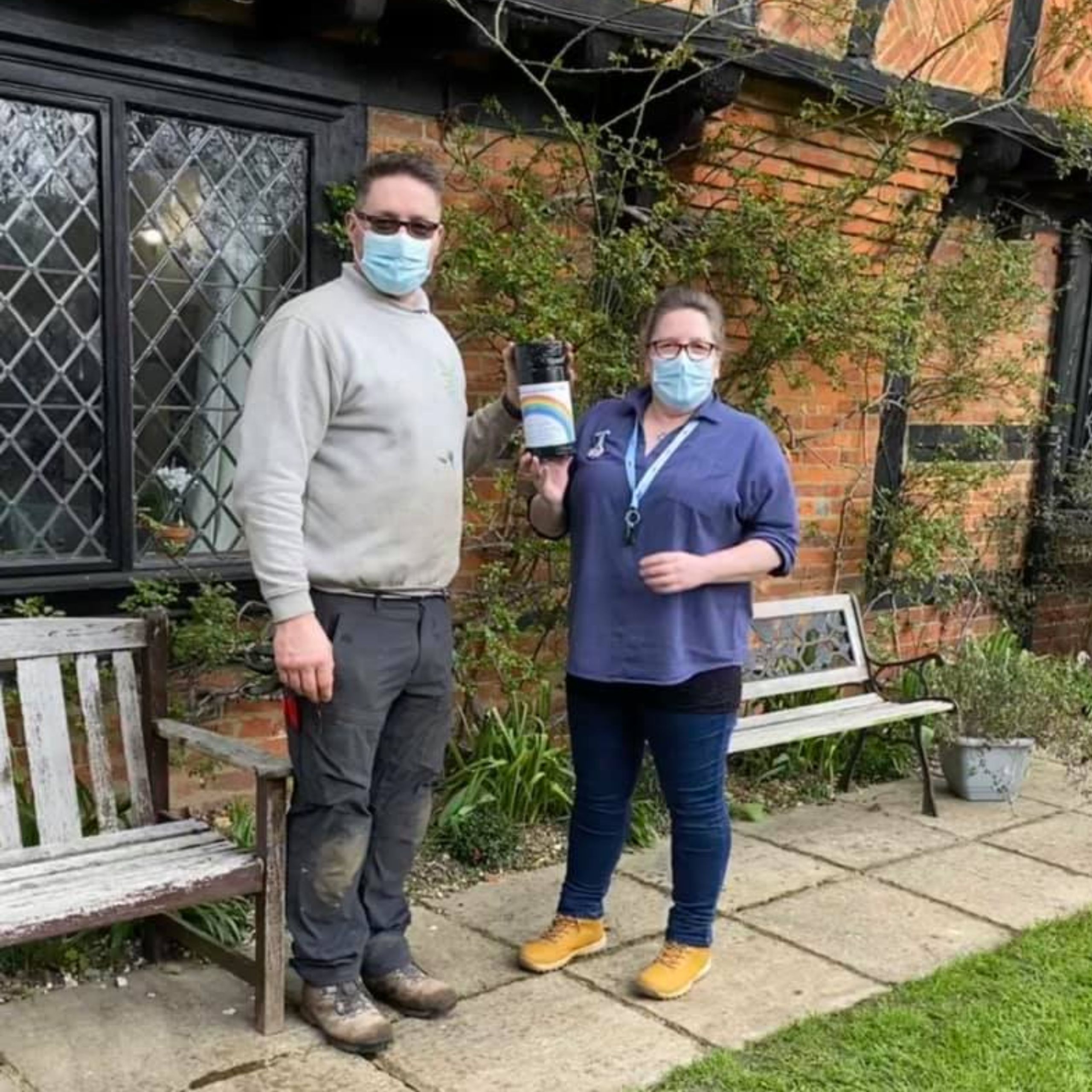 Lee Burnham, Old Raven House's gardener, and Helen Wise, activities lead with the Hampshire-based care home's time capsule.